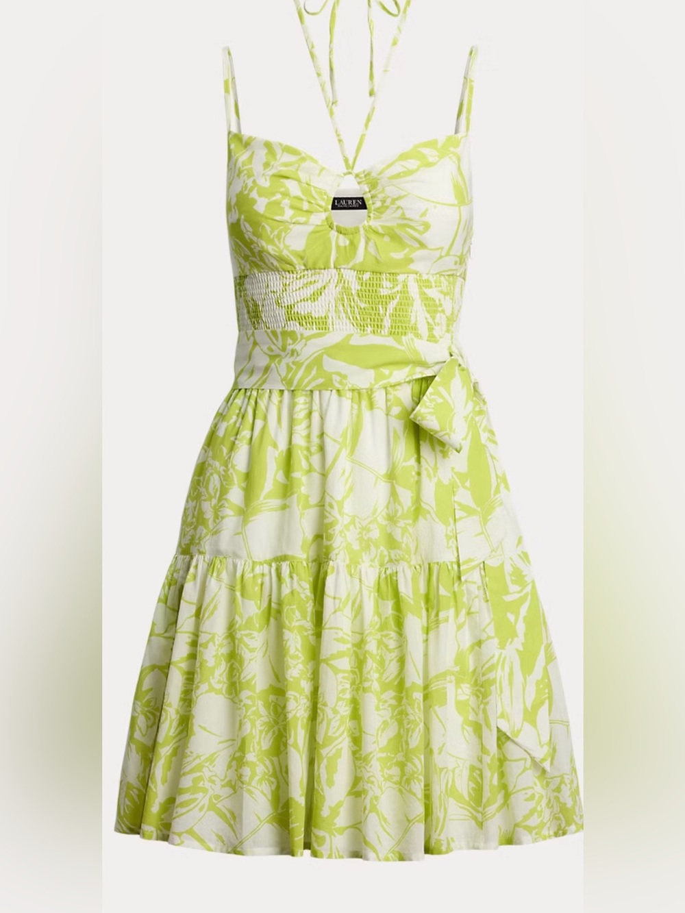 Ralph Lauren Floral Belted Voile Sleeveless Dress 12 White/Citron Cotton NWT